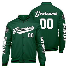 Maßgeschneiderte Grün Schwarz Weiß Letterman Varsity Jacket Individuelle Stickerei Druck nach Ihrem Wunsch