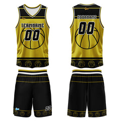 Benutzerdefinierter Schwarz Gelb Basketball Jersey Uniform Anzug gedruckt Ihr Logo Name Nummer