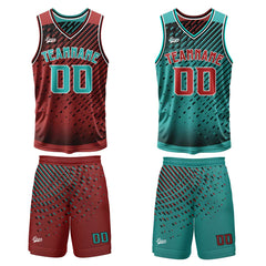 Benutzerdefinierte Cyan Rot Reversible Basketball Jersey Personalisierte Print Name Nummer Logo