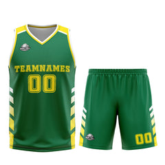 Benutzerdefinierter Grün Gelb Basketball Jersey Uniform Anzug gedruckt Ihr Logo Name Nummer