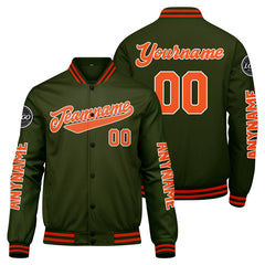 Maßgeschneiderte Olivengrün Orange Letterman Varsity Jacket Individuelle Stickerei Druck nach Ihrem Wunsch