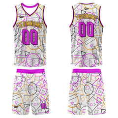 Benutzerdefinierter Weiß Rosa Basketball Jersey Uniform Anzug gedruckt Ihr Logo Name Nummer