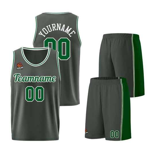 Individuelle Dunkelgrau-Grün Basketball Jersey Shorts für Männer und Frauen Gestickter und gedruckter Name, Nummer und Logo