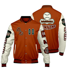 Maßgeschneiderte Orange Grün Letterman Varsity Jacket Individuelle Stickerei Druck nach Ihrem Wunsch