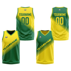 Benutzerdefinierte Gelb Grün Reversible Basketball Jersey Personalisierte Print Name Nummer Logo