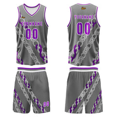Benutzerdefinierter Grau Violett Basketball Jersey Uniform Anzug gedruckt Ihr Logo Name Nummer