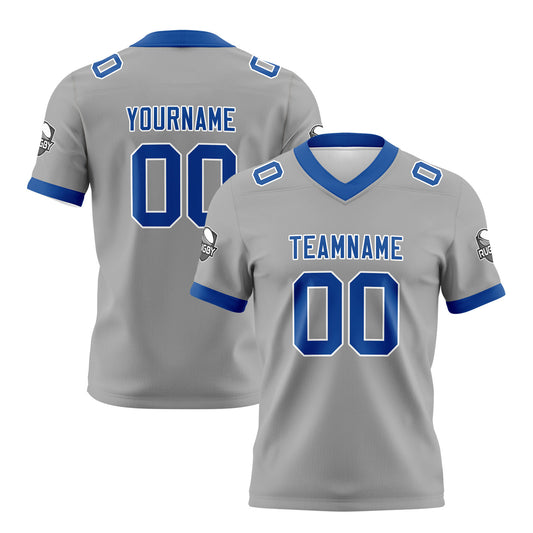 Benutzerdefinierte Grau Blau Fußball Trikots Personalisierter Name Nummer Logo
