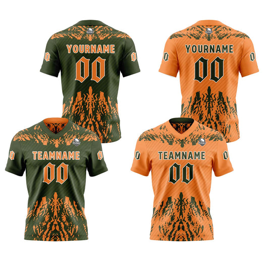 Benutzerdefinierte Olivengrün Orange Reversibel Fußball Trikot Personalisierte Gradient Fußball Shirts für Männer gedruckt Team Name Nummer Logo