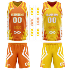 Benutzerdefinierte Orange Gelb Reversible Basketball Jersey Personalisierte Drucken Name Nummer Logo