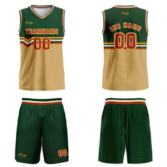 Benutzerdefinierter Grün Hellbraun Rot Gelb Basketball Jersey Uniform Anzug gedruckt Ihr Logo Name Nummer