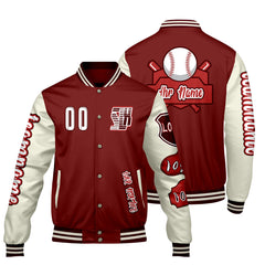Maßgeschneiderte Rot Weiß Letterman Varsity Jacket Individuelle Stickerei  Druck nach Ihrem Wunsch