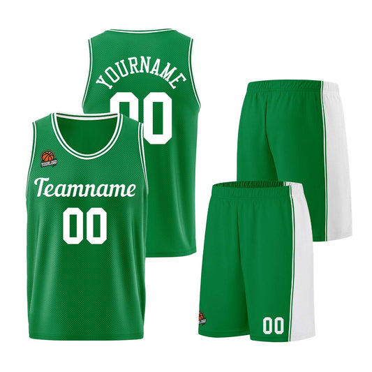 Individuelle Kelly Grün Weiß Basketball Jersey Shorts für Männer und Frauen Gestickter und gedruckter Name, Nummer und Logo