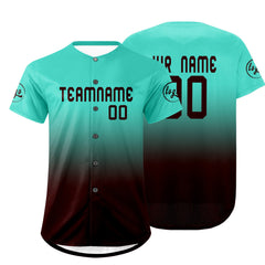 Benutzerdefiniert Cyan Braun Personalisierter Baseball Jersey mit Farbverlauf Team Uniform mit Namen und Nummer