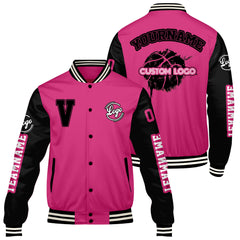 Maßgeschneiderte Rosa Schwarz Letterman Varsity Jacket Individuelle Stickerei Druck nach Ihrem Wunsch