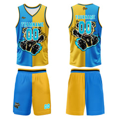 Benutzerdefinierter Blau Gelb Basketball Jersey Uniform Anzug gedruckt Ihr Logo Name Nummer