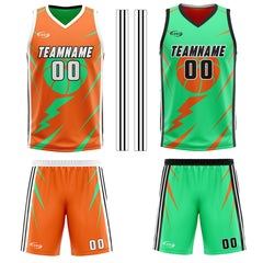 Benutzerdefinierte Orange Grün Reversible Basketball Jersey Personalisierte Drucken Name Nummer Logo