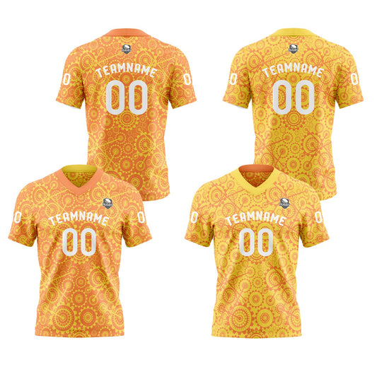 Benutzerdefinierte Gelb Orange Reversibel Fußball Trikot Personalisierte Gradient Fußball Shirts für Männer gedruckt Team Name Nummer Logo