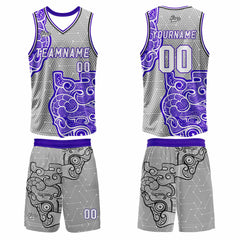Benutzerdefinierter Grau Lila Basketball Jersey Uniform Anzug gedruckt Ihr Logo Name Nummer