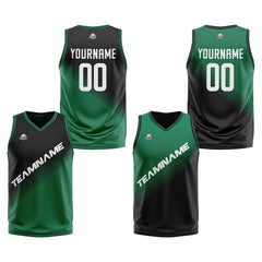 Benutzerdefinierte Schwarz Grün Reversible Basketball Jersey Personalisierte Print Name Nummer Logo