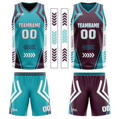 Benutzerdefinierte Cyan Jahrgang Lila Reversible Basketball Jersey Personalisierte Drucken Name Nummer Logo