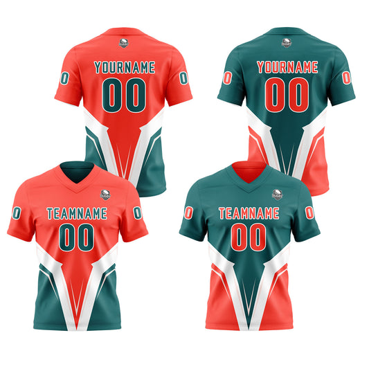Benutzerdefinierte Hell Rot Teal Reversibel Fußball Trikot Personalisierte Gradient Fußball Shirts für Männer gedruckt Team Name Nummer Logo
