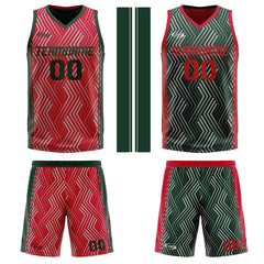 Benutzerdefinierte Rot Grün Reversible Basketball Jersey Personalisierte Drucken Name Nummer Logo