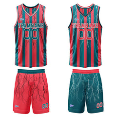 Benutzerdefinierte Rot Mitternachtsgrün Reversible Basketball Jersey Personalisierte Print Name Nummer Logo