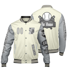 Maßgeschneiderte Weiß Grau Letterman Varsity Jacket Individuelle Stickerei  Druck nach Ihrem Wunsch