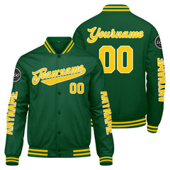Maßgeschneiderte Grün Gelb Letterman Varsity Jacket Individuelle Stickerei Druck nach Ihrem Wunsch