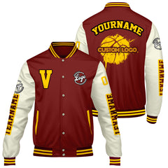 Maßgeschneiderte Claret Creme Letterman Varsity Jacket Individuelle Stickerei Druck nach Ihrem Wunsch