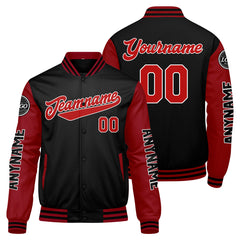 Maßgeschneiderte Rot Schwarz Letterman Varsity Jacket Individuelle Stickerei Druck nach Ihrem Wunsch