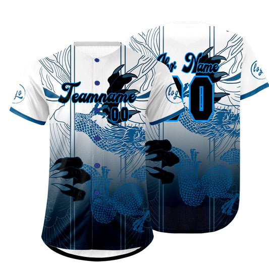 Benutzerdefiniert Blau Weiß Personalisierter Baseball Jersey mit Farbverlauf Team Uniform mit Namen und Nummer