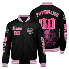 Maßgeschneiderte Rosa Letterman Varsity Jacket Individuelle Stickerei Druck nach Ihrem Wunsch