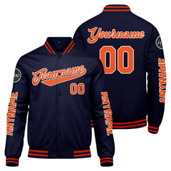 Maßgeschneiderte Marine Orange Letterman Varsity Jacket Individuelle Stickerei Druck nach Ihrem Wunsch