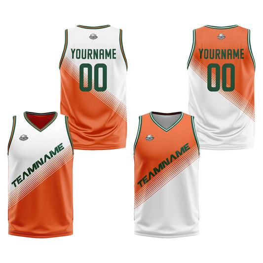 Benutzerdefinierte Weiß Orange Reversible Basketball Jersey Personalisierte Print Name Nummer Logo