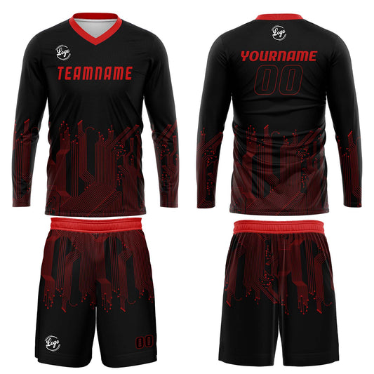 Kundenspezifisches Schwarz Rot Basketball Fußball Schießen langes T-Shirt für Erwachsene und Kinder