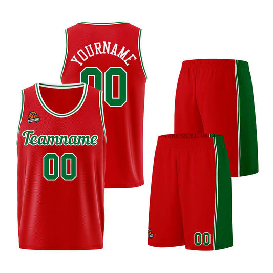 Individuelle Rot Grün Basketball Jersey Shorts für Männer und Frauen Gestickter und gedruckter Name, Nummer und Logo