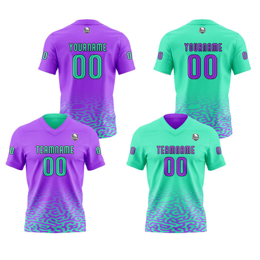 Benutzerdefinierte Grün Lila Reversibel Fußball Trikot Personalisierte Gradient Fußball Shirts für Männer gedruckt Team Name Nummer Logo