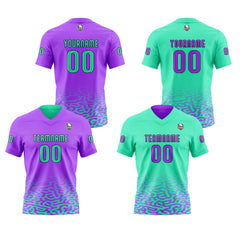 Benutzerdefinierte Grün Lila Reversibel Fußball Trikot Personalisierte Gradient Fußball Shirts für Männer gedruckt Team Name Nummer Logo