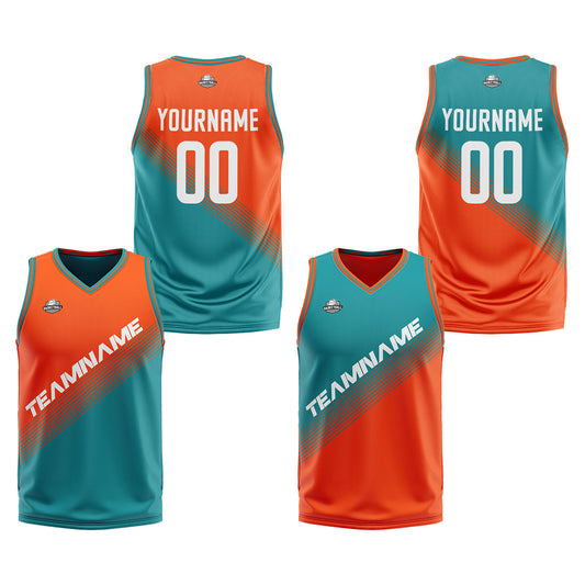Benutzerdefinierte Orange Grün Reversible Basketball Jersey Personalisierte Print Name Nummer Logo