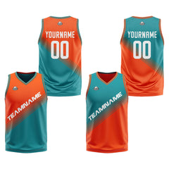 Benutzerdefinierte Orange Grün Reversible Basketball Jersey Personalisierte Print Name Nummer Logo