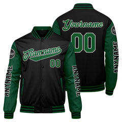 Maßgeschneiderte Grün Schwarz Letterman Varsity Jacket Individuelle Stickerei Druck nach Ihrem Wunsch