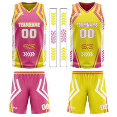 Benutzerdefinierte Rosa Gelb Reversible Basketball Jersey Personalisierte Drucken Name Nummer Logo