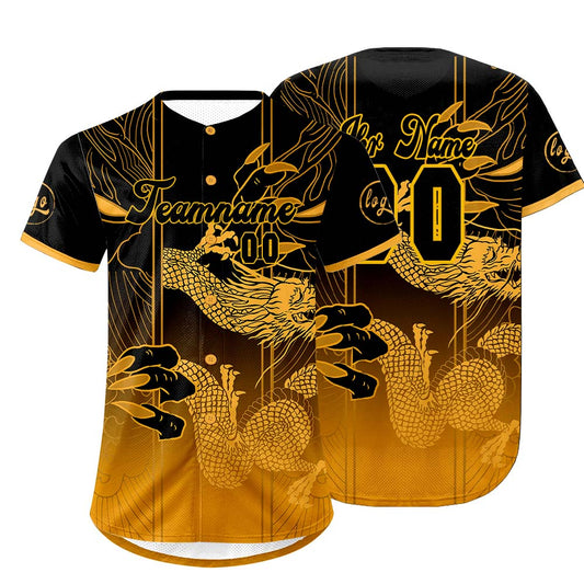 Benutzerdefiniert Schwarz Gelb Personalisierter Baseball Jersey mit Farbverlauf Team Uniform mit Namen und Nummer