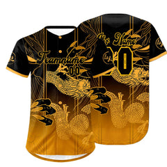 Benutzerdefiniert Schwarz Gelb Personalisierter Baseball Jersey mit Farbverlauf Team Uniform mit Namen und Nummer