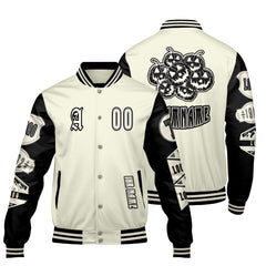 Maßgeschneiderte Weiß Schwarz Letterman Varsity Jacket Individuelle Stickerei Druck nach Ihrem Wunsch
