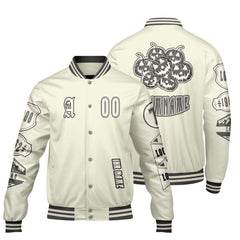 Maßgeschneiderte Weiß Letterman Varsity Jacket Individuelle Stickerei Druck nach Ihrem Wunsch