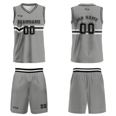 Benutzerdefinierter Grau Schwarz Weiß Basketball Jersey Uniform Anzug gedruckt Ihr Logo Name Nummer