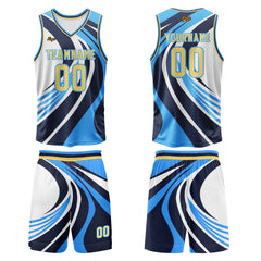 Benutzerdefinierter Blau Gelb Basketball Jersey Uniform Anzug gedruckt Ihr Logo Name Nummer