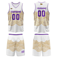 Benutzerdefinierter Gelb Violett Basketball Jersey Uniform Anzug gedruckt Ihr Logo Name Nummer